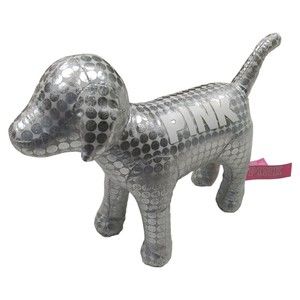 Victoria's Secret PINK Dog Silver Metallic Shiny Small Stuffed Plush Disco HTF